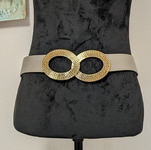 Chico's Genuine Leather Adjustable Pewter Tone Belt S/M